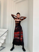 CHEERART 2 piezas malla manga larga Punk vestido mujer cuello alto largo Midi Bodycon señoras vestido pasarela moda diseñador ropa