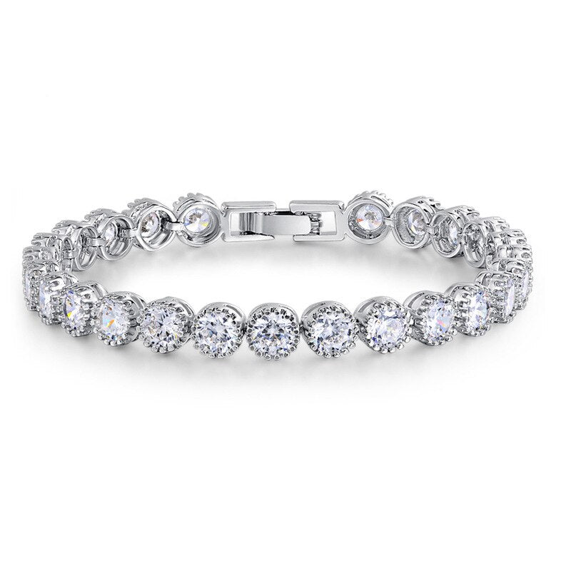 Luxus 4mm Runde CZ Silberfarbe auf der Hand Tennis Armband &amp; Armreifen für Frauen Schmuck Hochzeit Valentinstag Geschenk S4785