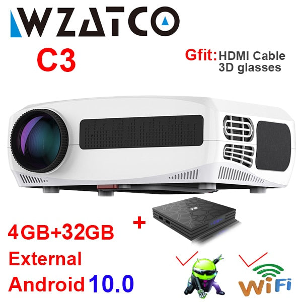 WZATCO C3 LED Projector Android 10.0 WIFI Full HD 1080P 300 inch Big Screen Proyector Home Theater Smart Video Beamer