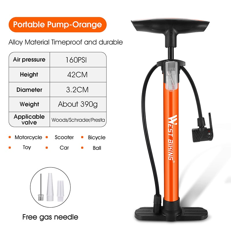 WEST BIKING Bike Floor Pump 120/160PSI Bomba de ciclismo de alta presión Inflador de aire Schrader Presta Valve Road MTB Bicicleta Neumático Bomba