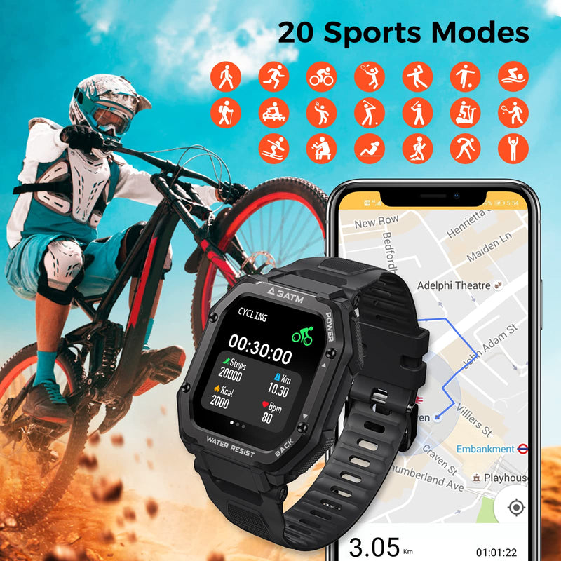 KOSPET ROCK Robuste Smartwatch Outdoor Sports Fitness Tracker 24h Blutsauerstoffmonitor Military Wasserdichte Smartwatch für Herren