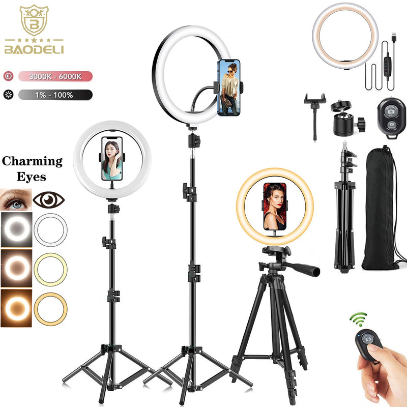 Anillo de luz LED para Selfie de 10 "y 26 cm, anillo de luz para fotografía y vídeo, soporte para teléfono, trípode, luz de relleno, lámpara regulable, transmisión Trepied