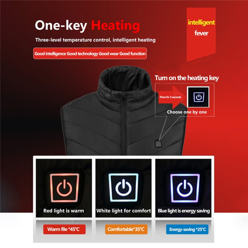 Man Fashion Veat Heating Vest Smart USB Charging Large Size Jacket Warm Heating Winter Cotton Jacket Men Winter Warm Vest Male