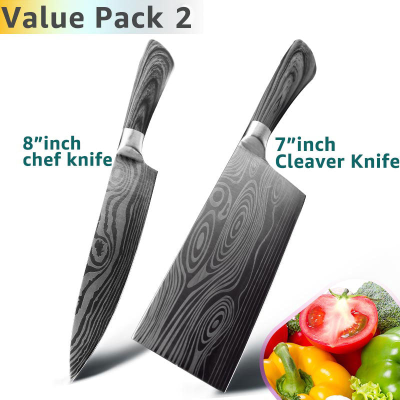 Kitchen Knife 5 7 8 inches stainless steel chef knives Meat Cleaver Santoku utility 440C lazer damacuse pattern Cooking Set