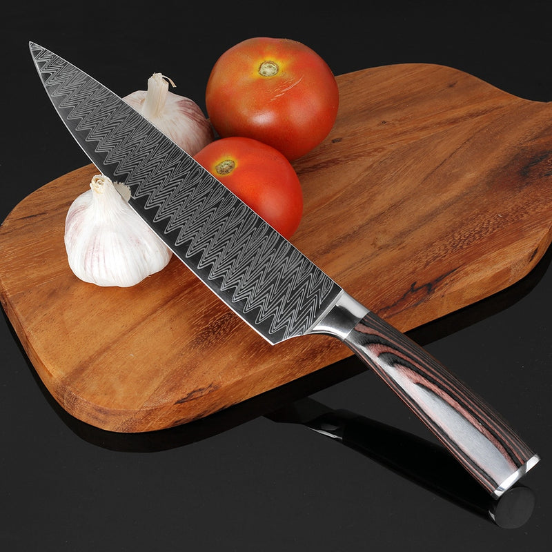 XITUO 8&quot; Professional Chef Knife Japanese Stainless Steel Santoku Kitchen Damascus Laser pattern Vegetable slice meat cleaver CN