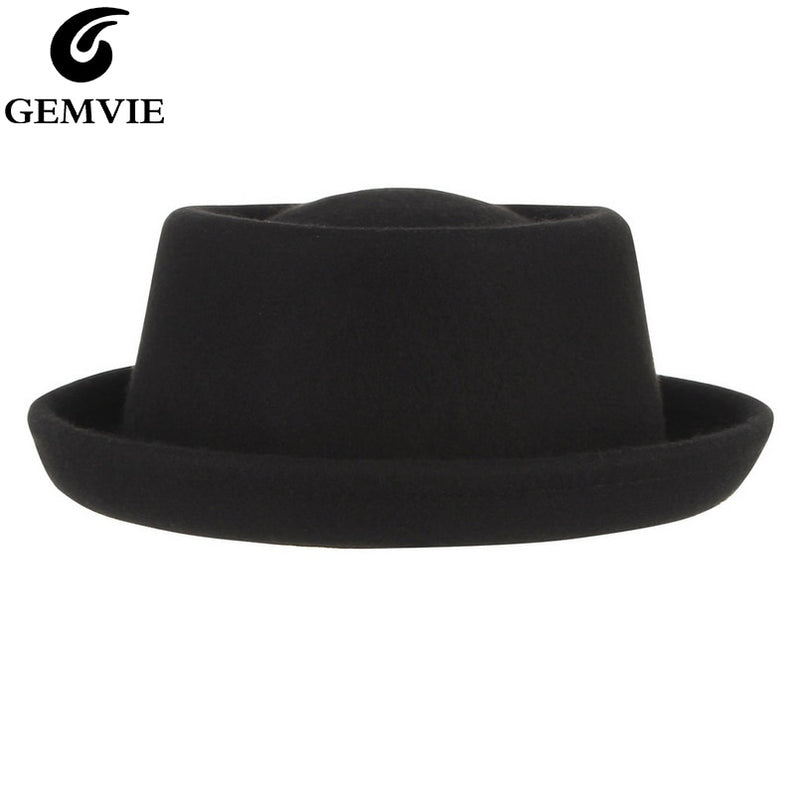 GEMVIE Classic 100% Wolle Weicher Filz Pork Pie Hut Fedora für Herren Damen Herbst Winter Wollhut Gebogener Krempe Herren Kleid Hüte