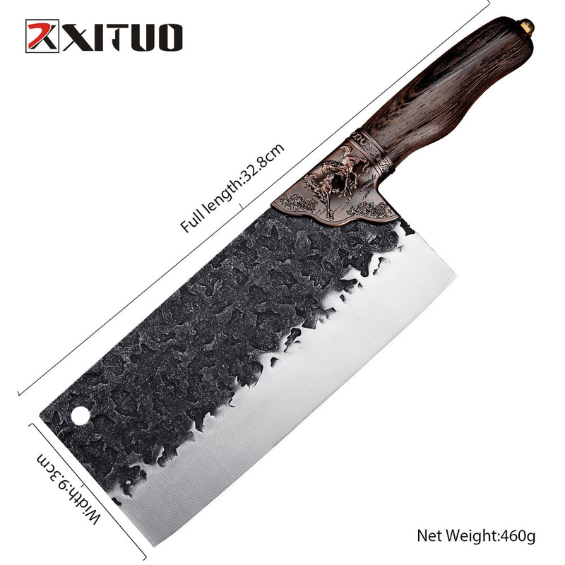 XITUO Superior Professional Handmade Forged Carbon Steel Chef Kitchen Slicing Chopping Kitchen Knife Traditional Cooking Tools