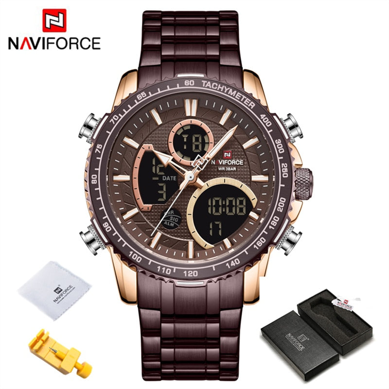 NAVIFORCE Fashion Men Watch Luxury Brand Sport Watch For Men Chronograph Quartz Wristwatch Military Waterproof Steel Band Clock