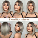 Mittlere Länge Ombre Braun bis Blonde glatte Haare Perücken mit Pony Synthetische Perücken für Frauen Cosplay Hitzebeständige natürliche Perücken