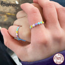 BAMOER 925 Sterling Silber Regenbogen Herz Fingerring für Mädchen, Frauen Stapelbarer Silberring mit Mini Herzen Trendy Party Schmuck