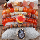 RH New Designer Fashion Red Beaded  Natural Stone Druzy Drop Charms 5pc Bracelets Sets For Women Jewelry DropShip