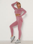 Conjuntos de mujer, chándal ajustado, sujetador transpirable, Top de manga larga, trajes sin costuras, Leggings Push Up de cintura alta, ropa de gimnasio, traje deportivo