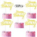 50Pcs Happy Birthday Cake Toppers Glitter Cardstock Baby Shower Kids Party Favors Decorations Cake Decoration Supplies