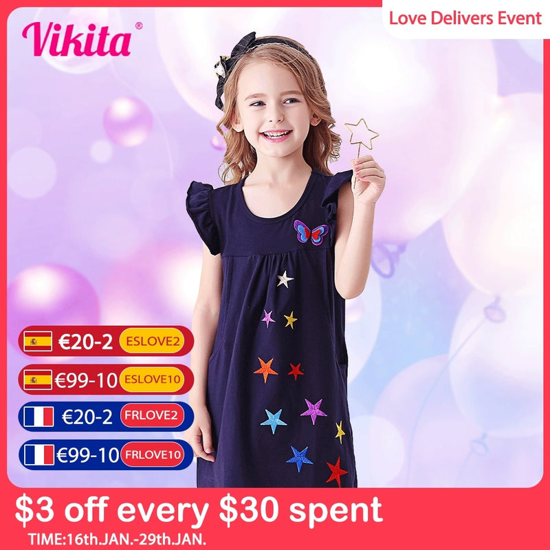 VIKITA Girls Elegant Dress Kids Princess Dress Children Wedding Party Layered Vestidos Girl Tutu Dresses for Girl Cotton Clothes