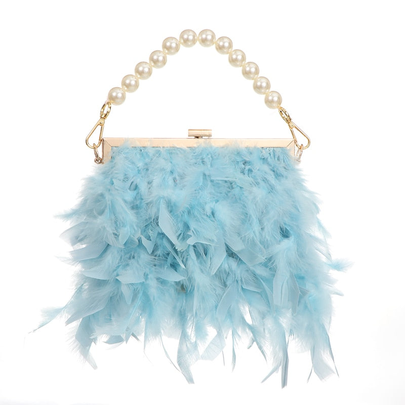 Bolso de mano Luxy Moon Feather, bolso de mano de noche para mujer, bolso de hombro con cadena de perlas blancas, bolsos de lujo para mujer, bolso de fiesta de diseño ZD1647