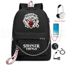New Stranger Things Rucksack HELLFIRE Multifunktions-USB-Lade-Reise-Segeltuch-Studenten-Rucksack für Teenager Jungen Mädchen Schultasche