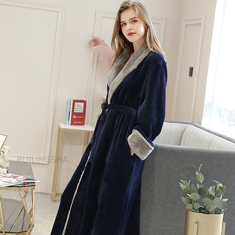 Damen Herren Winter Plus Size Flanell Robe Extra Lang Mit Kapuze Warmer Bademantel Liebhaber Dicker Kimono Bademantel Herren Morgenmantel Roben