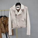 ZQLZ Frühling Herbst Damen Motorrad Lederjacken Frauen 2022 Umlegekragen Reißverschluss Schlank Schwarz Moto Biker Jacke Weiblich