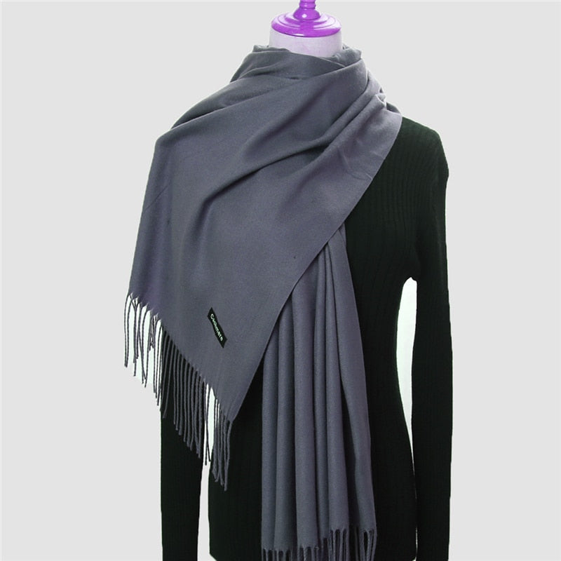 2022 Winter Scarf Solid Thick Women Cashmere Scarves Neck Head Warm Hijabs Pashmina Lady Shawls And Wraps Bandana Tassel
