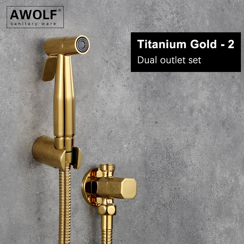 Awolf Rose Gold Hygienischer Duschkopf Handtoilette Bidet Sprühset Edelstahl Shattaf Messingventil Analdusche AP2102