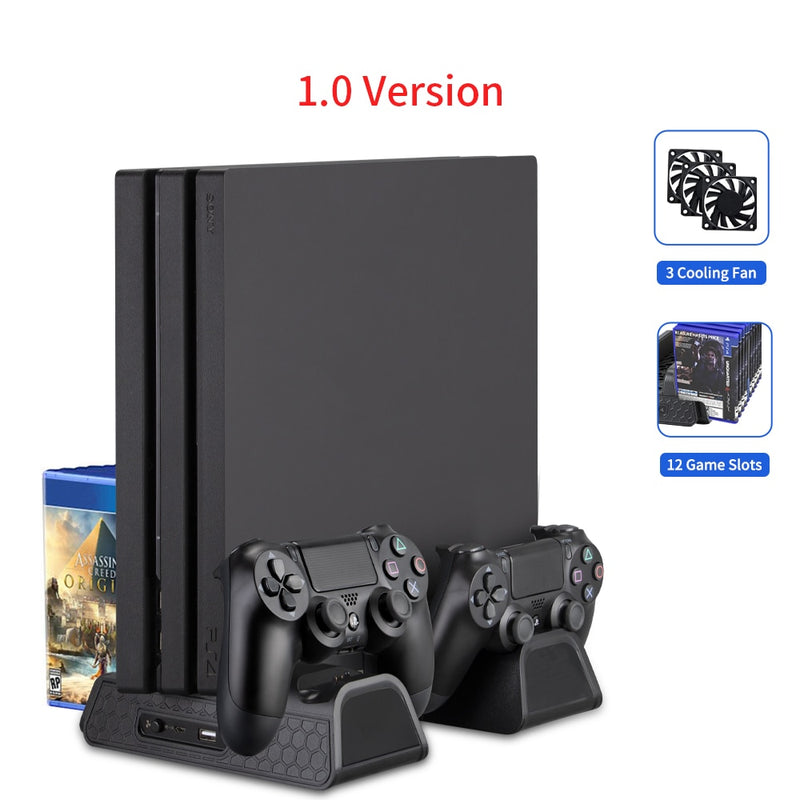 Für PS4/PS4 Slim/PS4 Pro Vertical Stand LED Lüfter Dual Controller Ladegerät Ladestation für SONY Playstation 4 Kühler