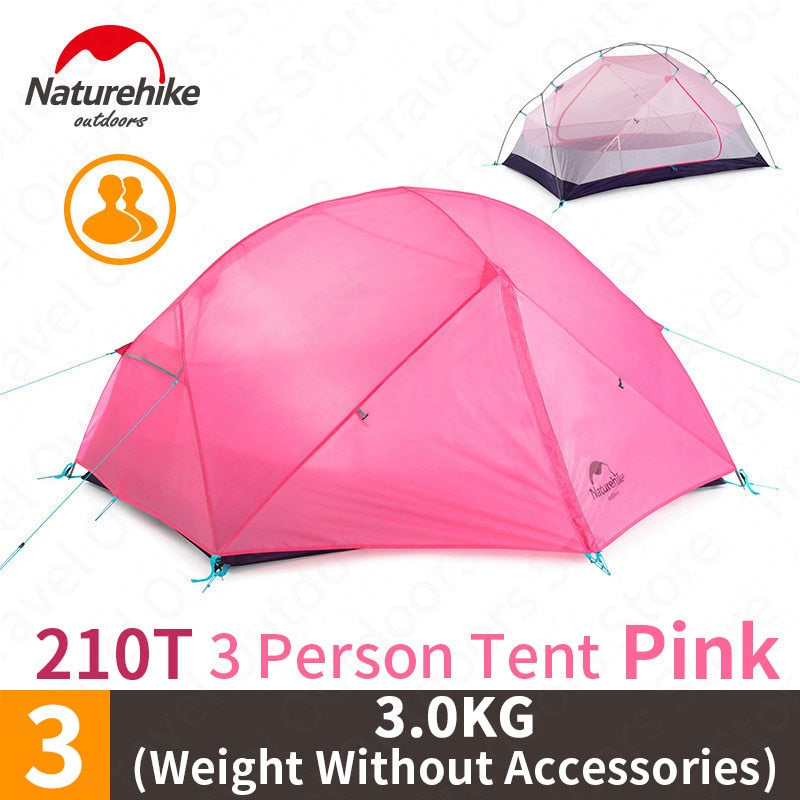 Naturehike Mongar 2-3 Person Camping Tent 15D Nylon Upgrade Double Layer Outdoor Tent Ultralight Waterproof Travel Hiking Tent