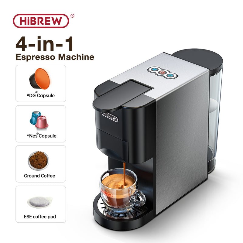 HiBREW Coffee Machine 4in1 Multiple Capsule Espresso  Dolce Milk&amp;Nespresso&amp;ESE Pod&amp;Powder Coffee Maker Stainless Metal Outook H3