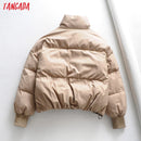 Tangada Frauen Solide Khaki Oversize Parkas Dicke 2021 Winter Reißverschluss Taschen Weibliche Warme Elegante Mantel Jacke 6A120