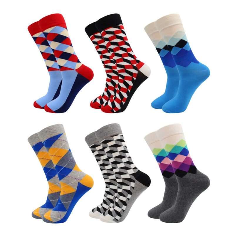 6-12 Pairs Colorful Cotton Fashion Casual Women and Men Funny Socks Stripe Grid Geometry Fun Dress Socks