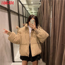 Tangada Frauen Solide Khaki Oversize Parkas Dicke 2021 Winter Reißverschluss Taschen Weibliche Warme Elegante Mantel Jacke 6A120