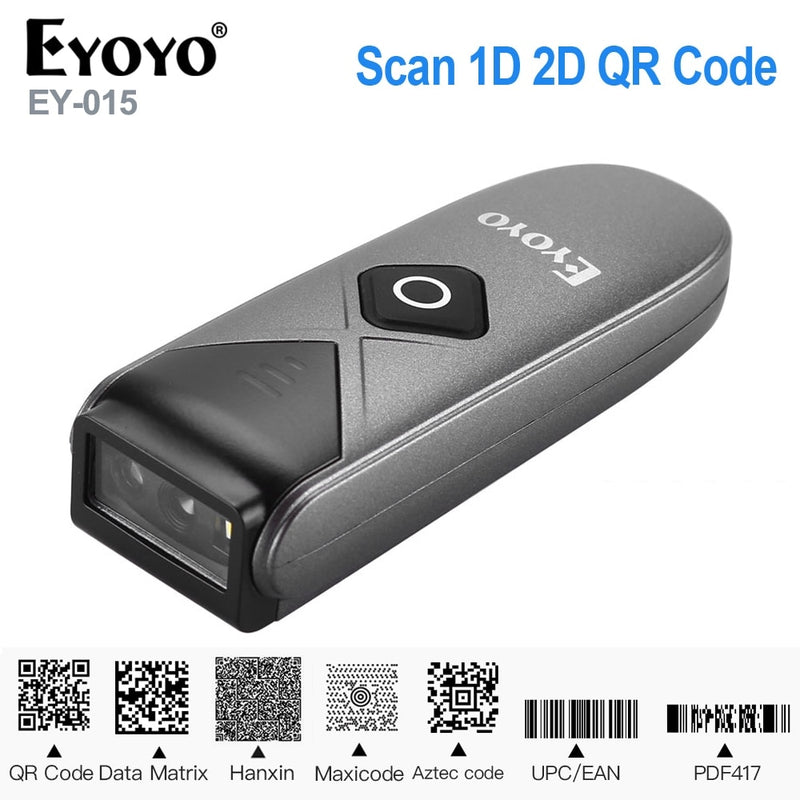 Eyoyo EY-015 Mini Barcode Scanner USB Wired Bluetooth Wireless 1D 2D QR PDF417 Bar Code for IPad IPhone Android Tablets PC