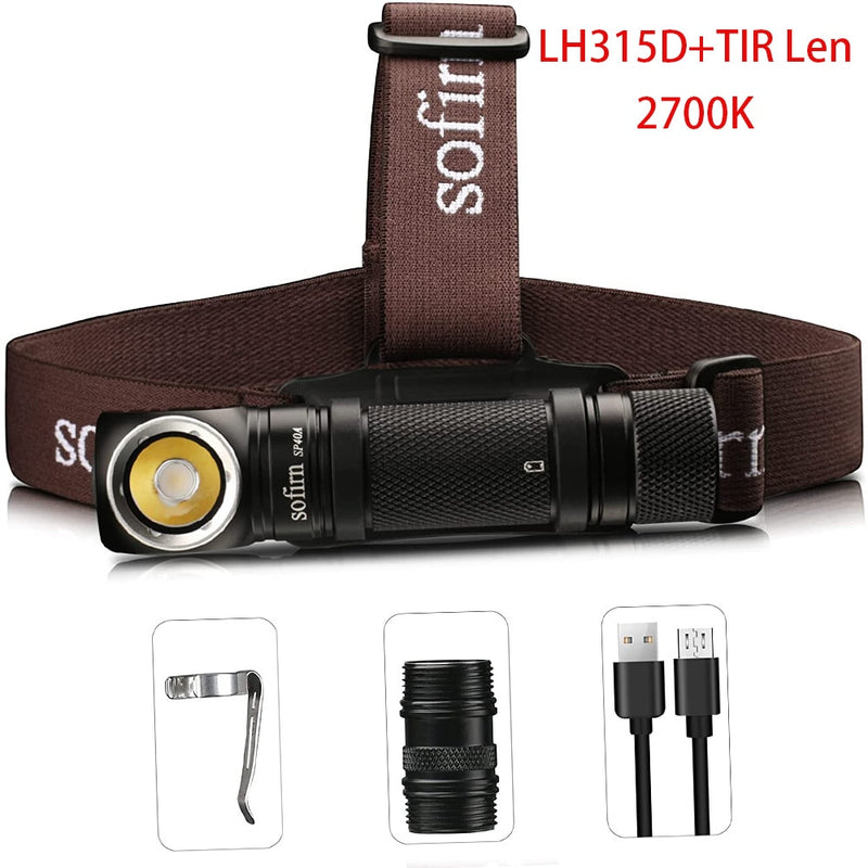 Sofirn SP40 LED Headlamp Cree XPL 1200lm 18650 USB Rechargeable Headlight 18350 Flashlight with Power Indicator Magnet Tail