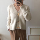 FMFSSOM Golden Shiny Button Einreiher Woolen Damen Cardigans Pullover Casual Female Warm Elegant Herbst Winter