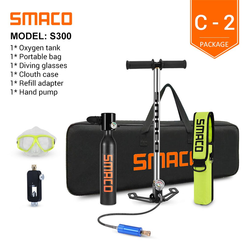 SMACO Mini Scuba Diving Tank Equipment, Dive Cylinder with 8 Minutes Capability, 0.5 Litre Capacity with Refillable Design