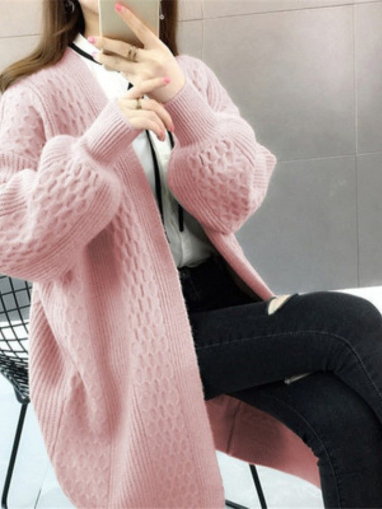 H.SA Winter Long Sweater Cardigans Women 2022 Lantern Sleeve Open Stitch Oversized Sweater Jacket Cheap Clothes Female Knit Coat