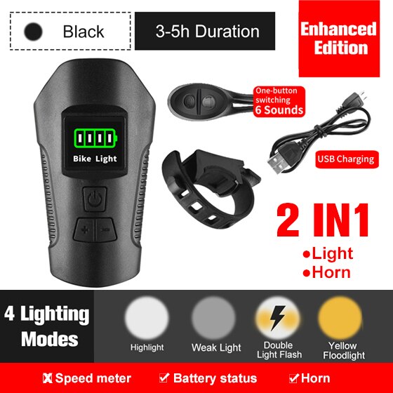 Fahrradlicht USB wiederaufladbare Fahrrad Kilometerzähler Frontlicht Taschenlampe mit Computer LCD Tachometer Radfahren Kopf Laterne Hupe