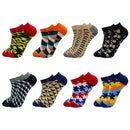 8 Pairs Funny Beer Casual Ankle Socks Fashion Colorful Harajuku Fashion Grid Cotton Women and Men Socks