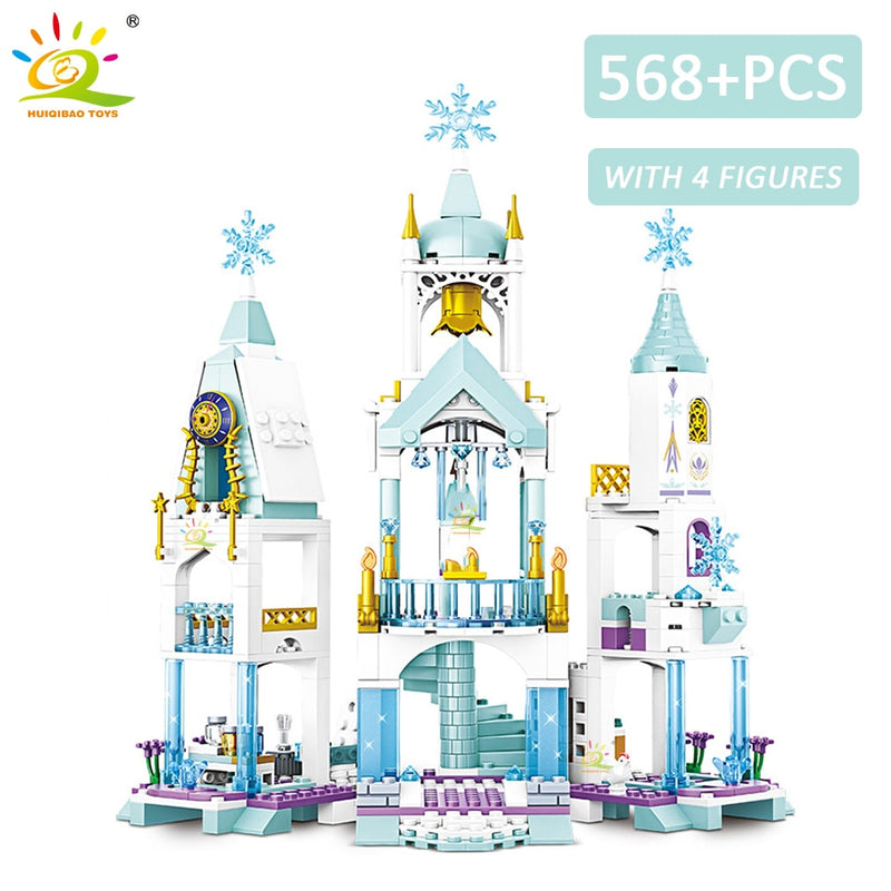 HUIQIBAO Friends Ice Castle Princess Queen Building Blocks Modular Bricks Set for Girls House Palace Children Construction Toys