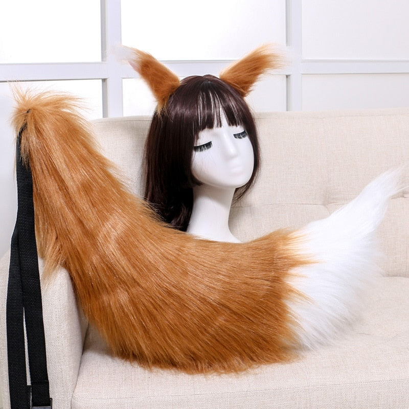 Adjustable Belt Fox Ears Tail Furry Animal Headband Cosplay Props Carnival Party Decor Fancy Dress Halloween Costume Accessories