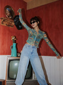 CHEERART Herbst 2020 Damen Mesh Dragon Print Shirt Langarm Top Button Up Durchsichtig Top Fashion Designer Kleidung