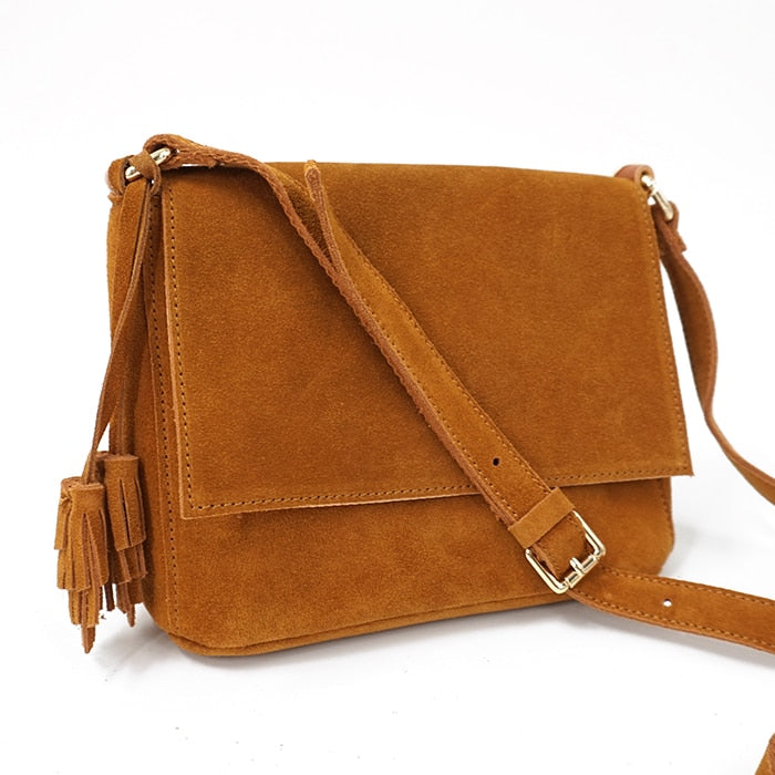 2022 Women Casual Suede Genuine Leather Medium Size Shoulder Bag Fashion Ibiza Boho Bohemian Hippie Fringed Side Sling Bags Gift