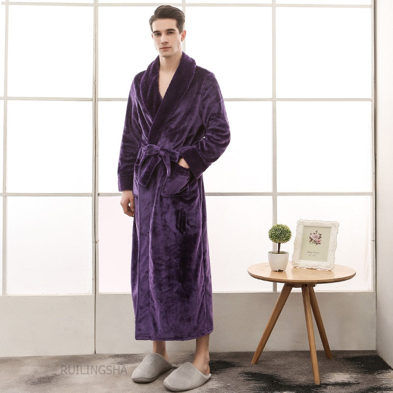 Herren Langer Dicker Warmer Flanell Bademantel Plus Größe Damen Roben Korallen Fleece Bademantel für Winter Morgenmantel Herren Kimono Nachtwäsche