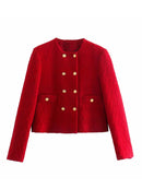 xikom 2021 Tweed Zweiteiliges Set Frauen rot Vintage O-Ausschnitt Langarm Büro Dame dünner Blazer Mantel weibliche Hight Taille Rockanzug