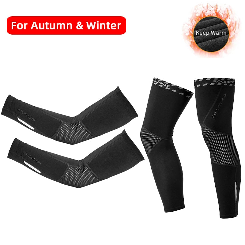 ROCKBROS Anti UV400 Cycling Leg Warmers Compression Knee Pad Protector Leg Sleeves Outdoor Sports Safety Soccer Running Leggings