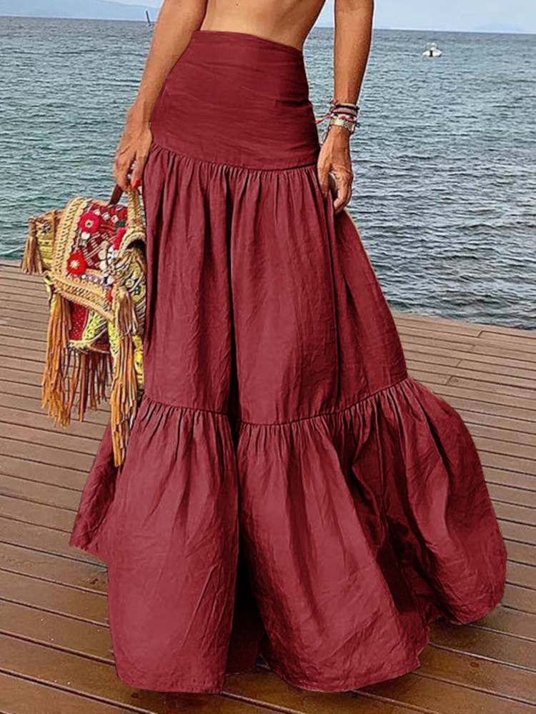ZANZEA Women Long Skirts Casual Ruffles Female Vintage Maxi Skirt Cotton Linen Vestidos A-line Skirts Jupe Femme Streetwear