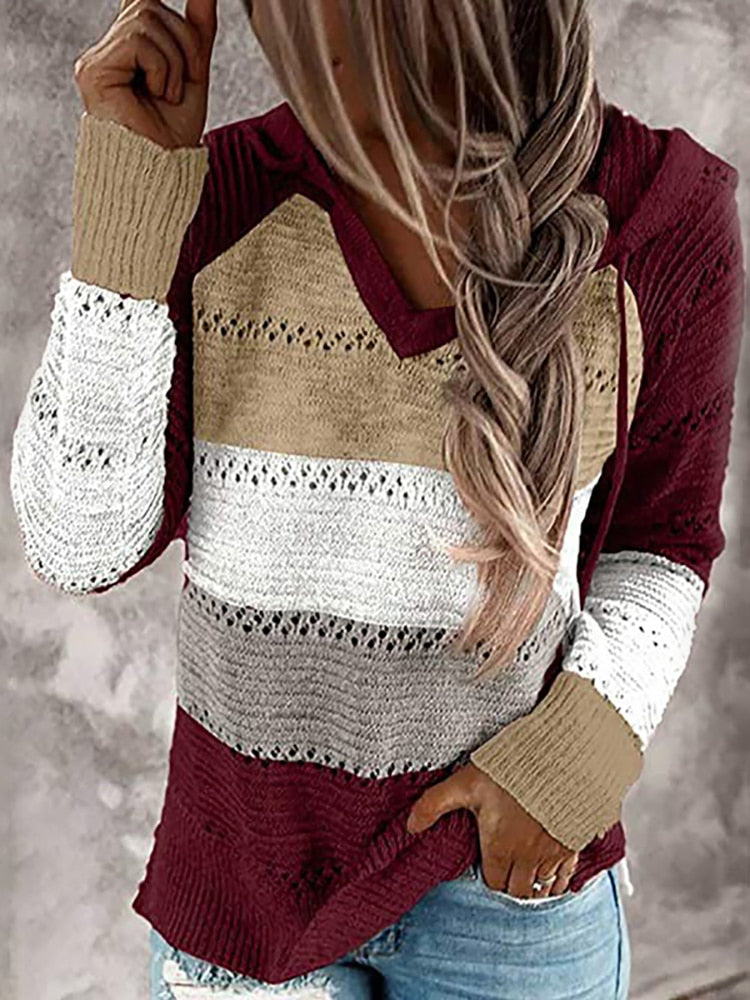 Fitshinling bohemio con capucha Jumper suéteres mujer ropa Patchwork vacaciones Otoño Invierno Pull Vintage suéter femenino