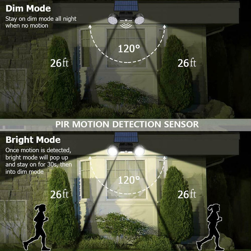 WAKYME 30 LED Solarlicht Wasserdichter PIR-Bewegungssensor Wandleuchte Solarbetriebener verstellbarer Winkel Dual Head Gartenstrahler