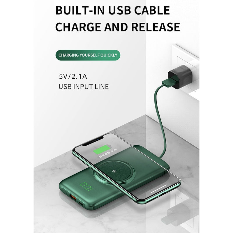 PINZHENG 20000 mAh Wireless Charger Power Bank Eingebaute 4 Kabel 10000 mAh Powerbank Tragbares externes Ladegerät für iPhone