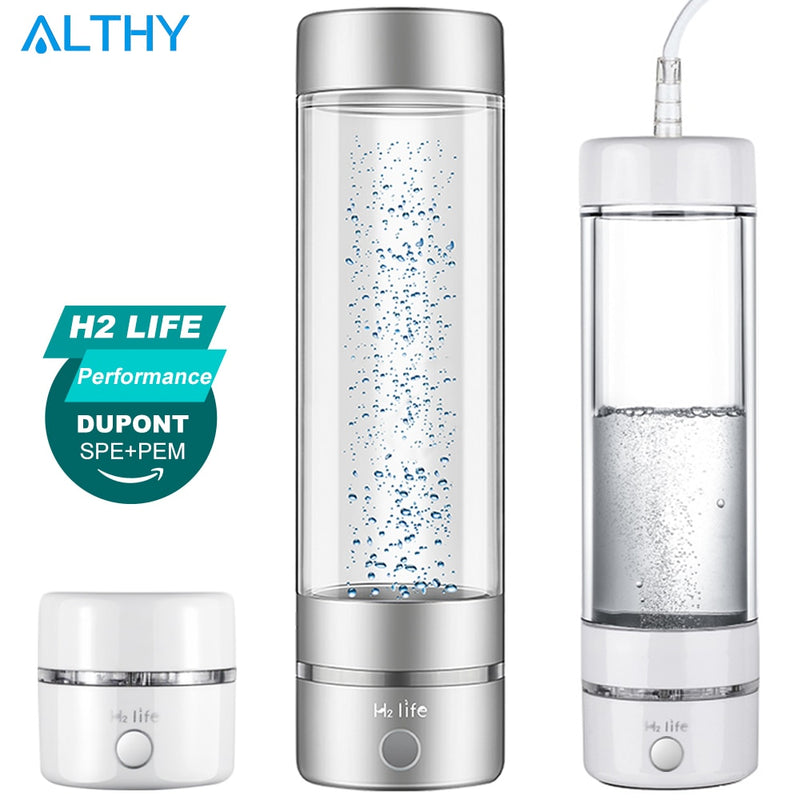 H2Life 7th Generation Hydrogen Water Generator Bottle DuPont SPE+PEM Dual Chamber Maker lonizer Cup + H2 Inhalation device