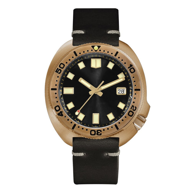San Martin 44mm Abalone V4 Turtle Solid Bronze Vintage Diver Men Mechanical Watch 20 Bar Luminous Leather Strap Relojes часы